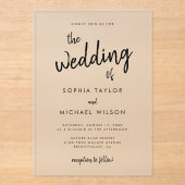 Modern Bold Script Black Wedding Acryl Uitnodigingen (Voorkant)