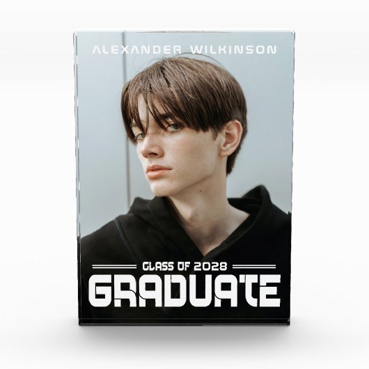 Modern Bold Script Black White Guy Afstuderen Fotoblokken (Voorkant)