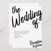 Modern Bold Script Black & White Wedding Kaart (Voorkant / Achterkant)