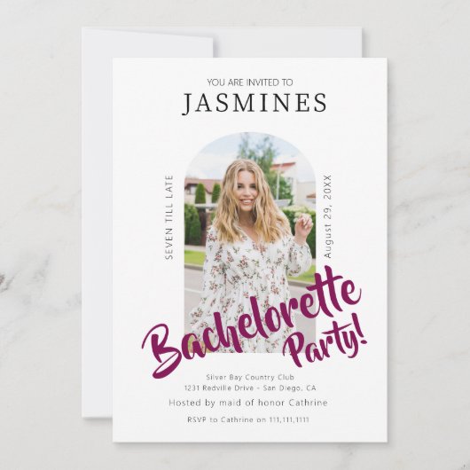 modern bold script photo bachelorette Invitation (Devant)