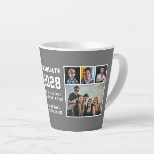 Modern Bold Typografie 4 Foto Collage Afstuderen Latte Mok (Rechterhoek)