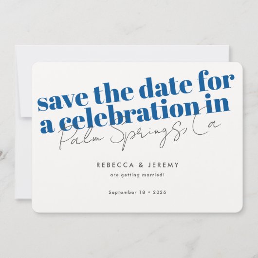 Modern Bold Typography Blue Wedding Save The Date (Voorkant)