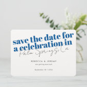 Modern Bold Typography Blue Wedding Save The Date (Staand voorkant)
