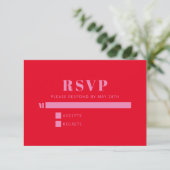 Modern Bold Typography Bright Pink and Red Wedding RSVP Kaartje (Staand voorkant)