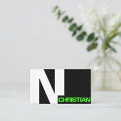 Modern Bold Typography Initiaal Black White Green Visitekaartje (Staand voorkant)