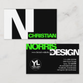 Modern Bold Typography Initiaal Black White Green Visitekaartje (Voorkant / Achterkant)