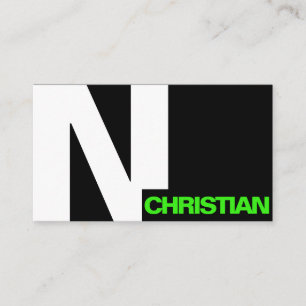 Modern Bold Typography Initiaal Black White Green Visitekaartje
