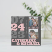 Modern Bold Typography Pink & Grey Save The Date (Staand voorkant)