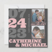 Modern Bold Typography Pink & Grey Save The Date (Voorkant)