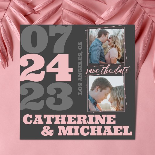 Modern Bold Typography Pink & Grey Save The Date
