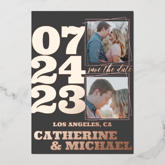 Modern Bold Typography Roos Gold & Grey Folie Uitnodiging (Voorkant)