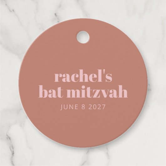 Modern Bold Typography Terracotta Pink Bat Mitzvah Bedankjes Labels (Voorkant)