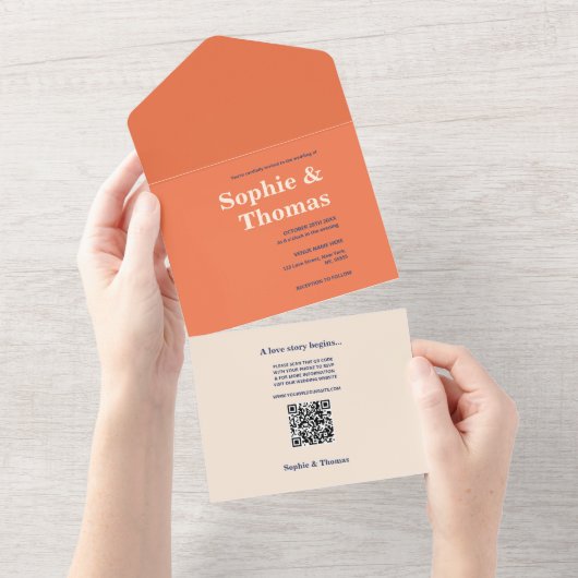 Modern Bold Typography Wedding All In One Uitnodiging (Afscheurbaar)