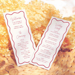 Modern Bold Wavy Frame Retro Red Wedding Programma