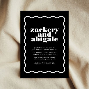 Modern Bold Wavy ingelijst Wit Zwart Bruiloft Kaart