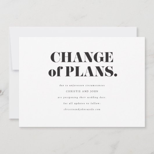 Modern Bold Wedding Postponement verander de datum Save The Date (Achterkant)