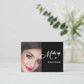 Modern Bold White Script Photo Makeup Visitekaartje (Staand voorkant)