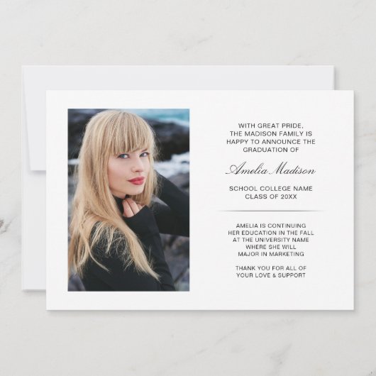Modern Bold White Transparant Text Afstudeerder 2  Aankondiging (Achterkant)