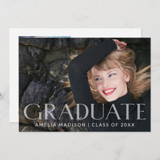 Modern Bold White Transparant Text Afstudeerder 2 Aankondiging (Voorkant / Achterkant)