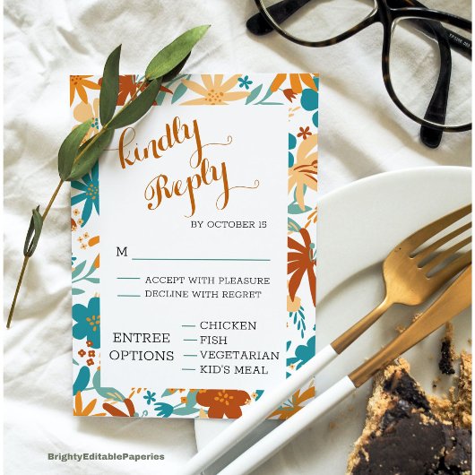 Modern Bold Wildflower minimalistisch script bruil RSVP Kaartje