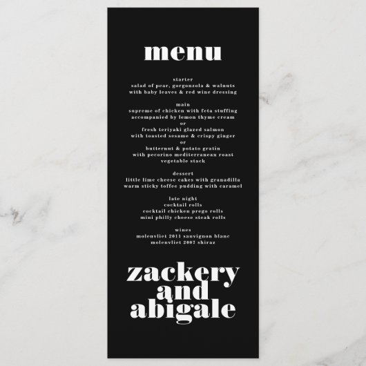 Modern Bold Wit Zwart Bruiloft Decor Menu (Voorkant)