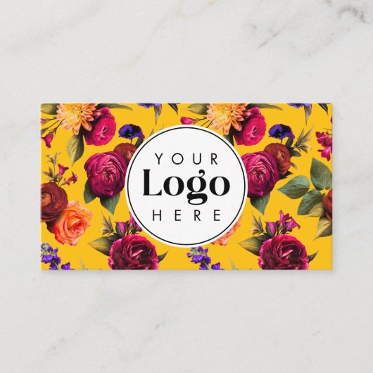 Modern Bold Yellow Floral Custom Logo QR Code Visitekaartje (Voorkant)