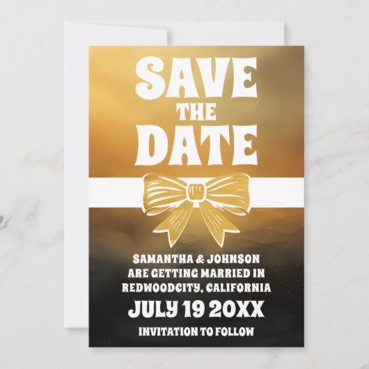 Modern Bold Zwart Goud Bow Save the Date Kaart (Voorkant)