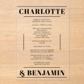 Modern Bold Zwart Minimalistisch Trouwprogramma Acryl Uitnodigingen (Voorkant)