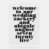 Modern Bold Zwart Wit Bruiloft Welkom Bruiloft Acryl Bord (Voorkant)