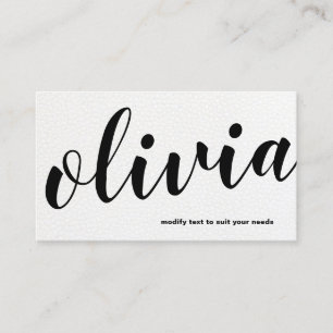 Modern Bold Zwart Wit Leren Script Kalligrafie Visitekaartje