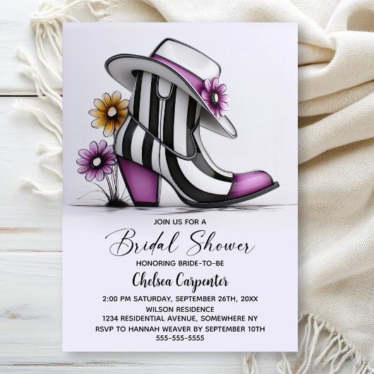 Modern Boots and Fedora Hat Bridal Shower Kaart