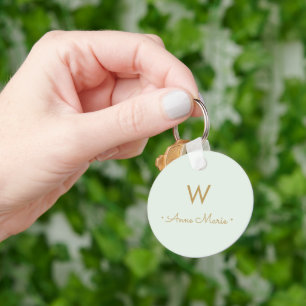 Modern Bord Groen Goud Minimalistisch Monogram Sleutelhanger