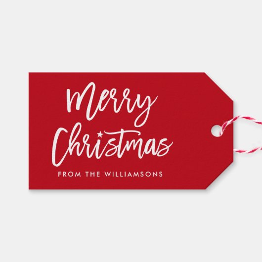 Modern Borstel Script Star Merry Christmas Cadeaulabel (Voorkant (Horizontaal))