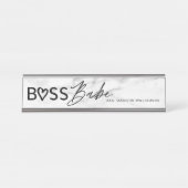 Modern Boss Babe White Grey Marble & Black Bureau Naambordje (Voorkant)
