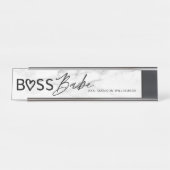 Modern Boss Babe White Grey Marble & Black Bureau Naambordje (Voorkant)