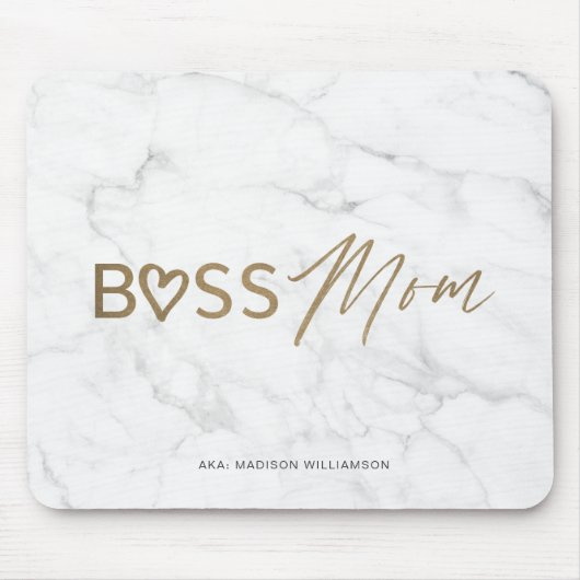 Modern boss mam Stijlvol goud en witte grijze marm Muismat (Voorkant)