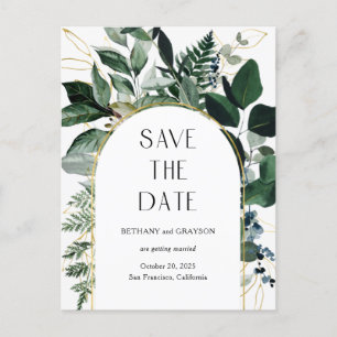 Modern Botanic Greenery QR code bruiloft save date Aankondigingskaart