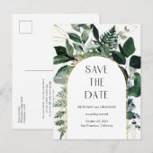 Modern Botanic Greenery QR code bruiloft save date Aankondigingskaart (Voorkant / Achterkant)