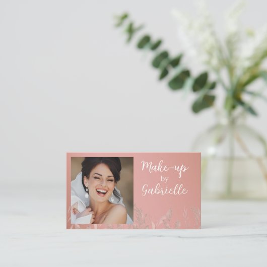 Modern Botanical Dusty Rose Boho Photo QR Code  Visitekaartje (Staand voorkant)