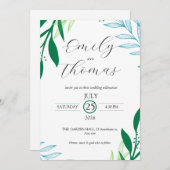 Modern Botanical Green Leaf Wedding Invitation (Devant / Derrière)