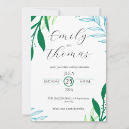 Modern Botanical Green Leaf Wedding Invitation Kaart