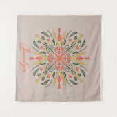Modern Botanical Greenery Boho Oranje Mandala Name Wandkleed (Voorkant (horizontaal))