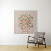 Modern Botanical Greenery Boho Oranje Mandala Name Wandkleed (In situ)