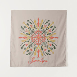 Modern Botanical Greenery Boho Oranje Mandala Name Wandkleed