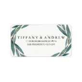 Modern Botanical Leaf Wreath Weddenschap Label (Voorkant)