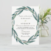 Modern Botanical Leaf Wreath Wedding Kaart (Staand voorkant)