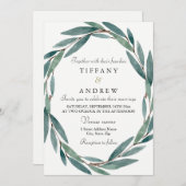 Modern Botanical Leaf Wreath Wedding Kaart (Voorkant / Achterkant)