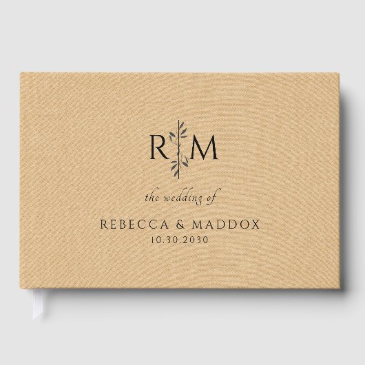 Modern Botanical Monogram Tan Wedding Gastenboek (Voorkant)