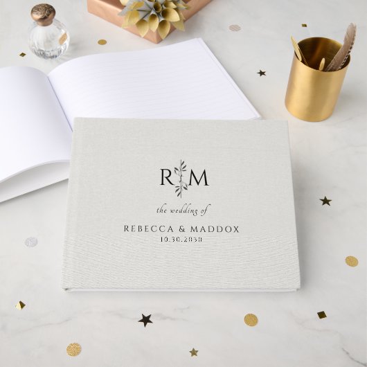 Modern Botanical Monogram Wedding Gastenboek (Voorkant open)