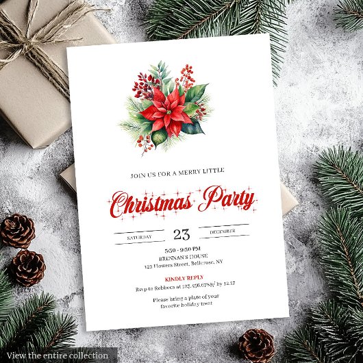 Modern Botanical Red Poinsettia Dinner Invitation